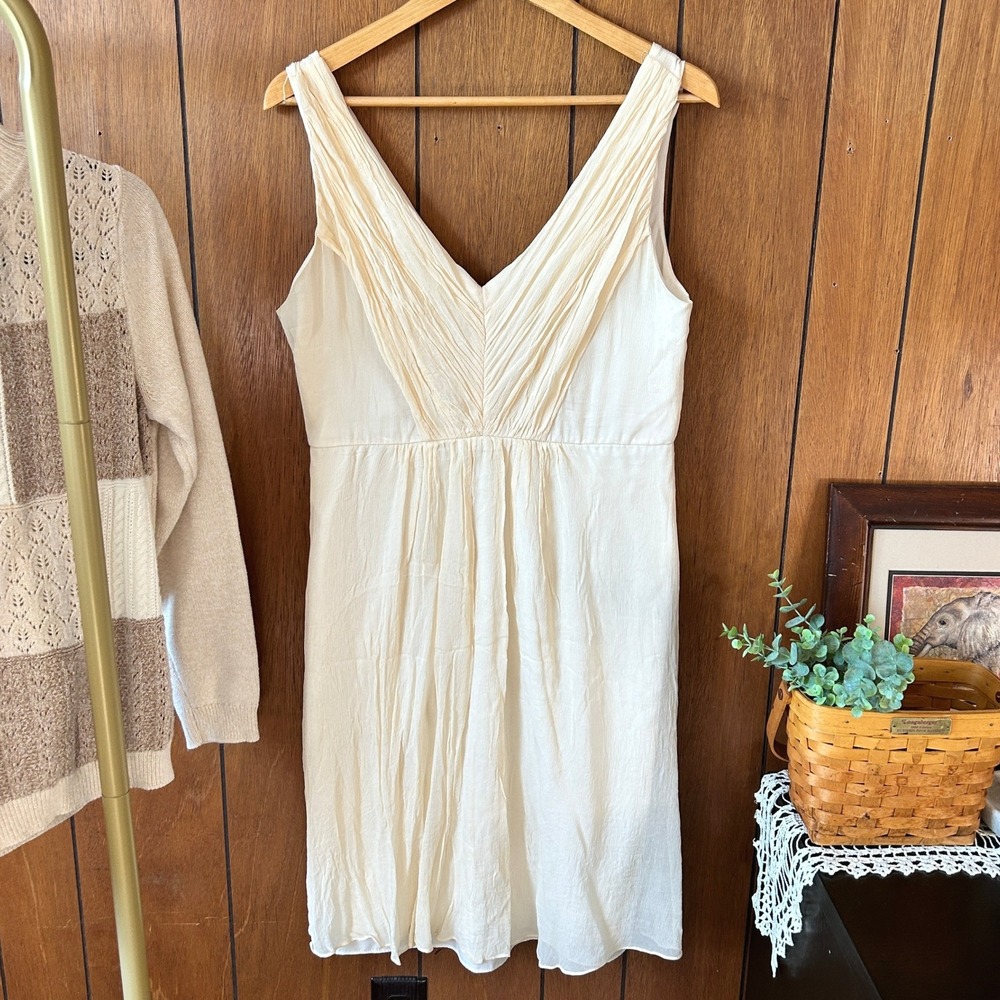 J. Crew Silk Dress Size 10 Sleeveless V‎ Neck Ivory Summer Wedding Guest Party